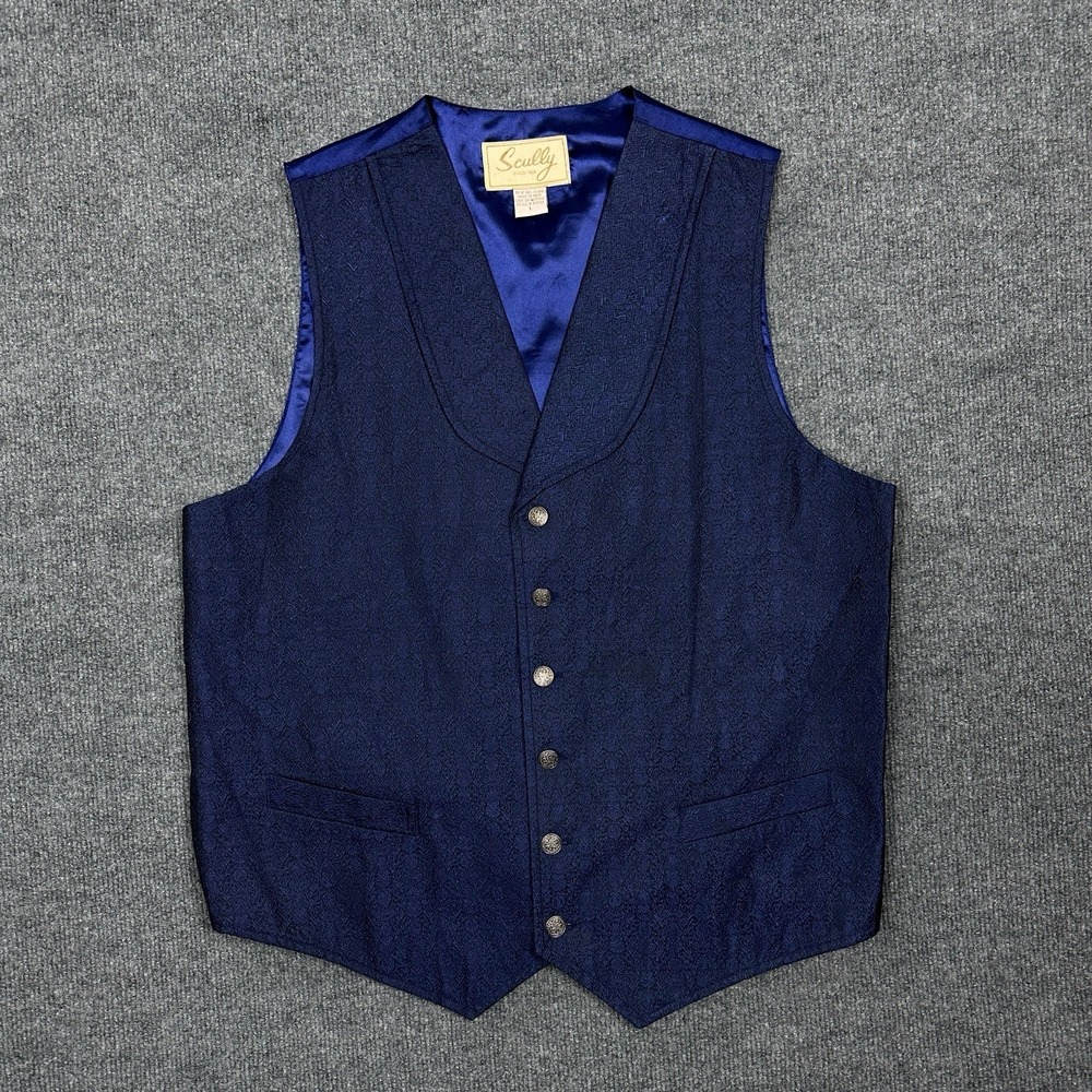 Scully Royal Blue Vest Blokecore Formal Size L Button Jacquard Party Western
